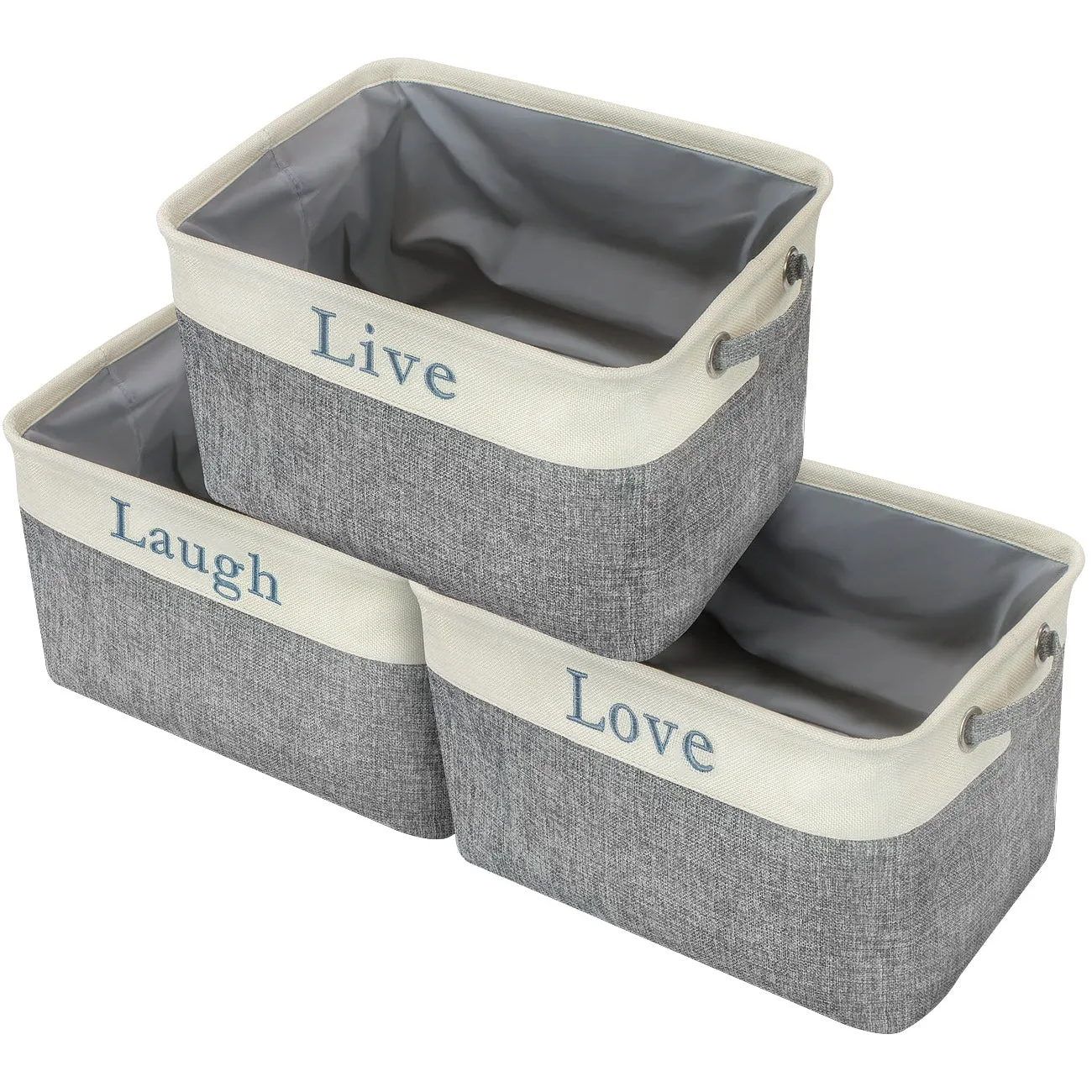 Twill Storage Basket Set - "Live, Love, Laugh" - (Lowercase Text)