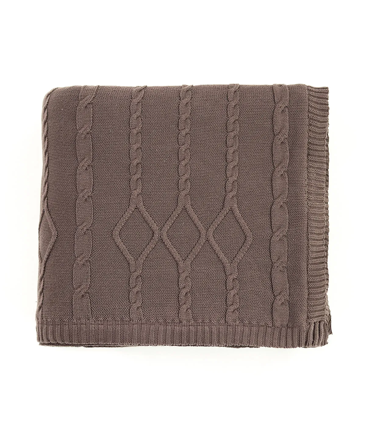 Twist Cable Cotton Knitted Throw Blanket With Warm Sherpa (Brown)