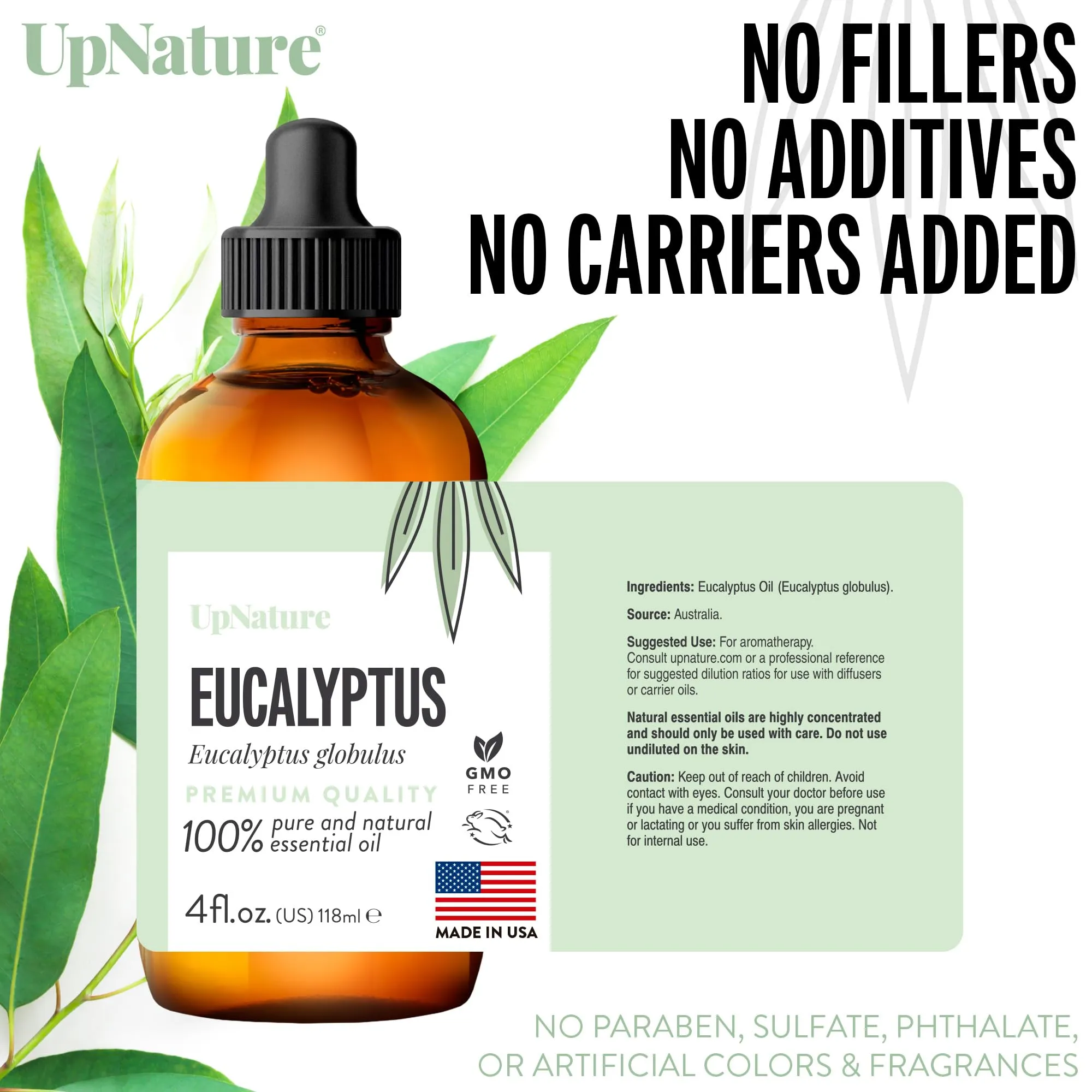 UpNature Eucalyptus Essential Oil 4oz   100% Pure Eucalyptus Oil - Undiluted Therapeutic Grade Essential Oils for Diffuser Aromatherapy