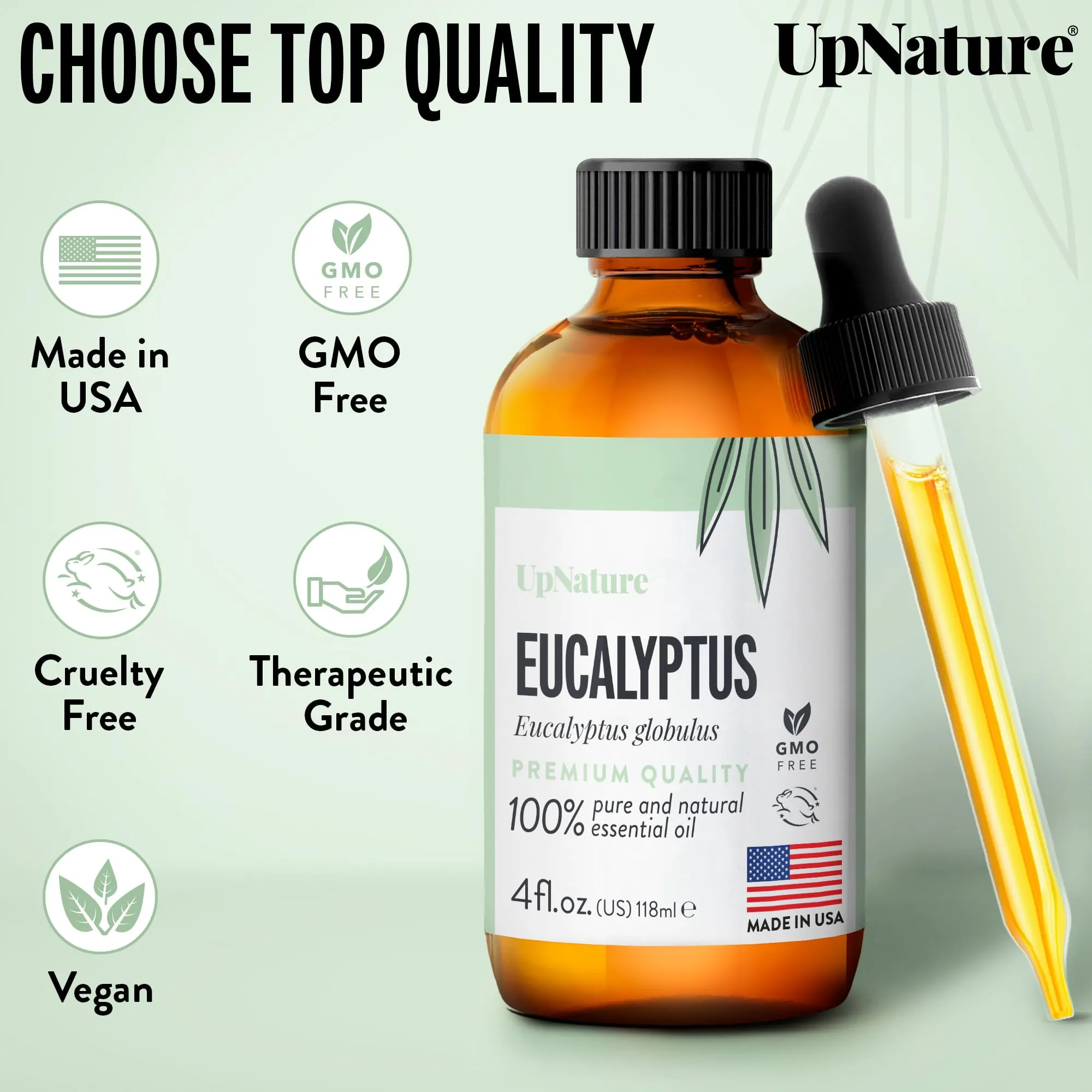 UpNature Eucalyptus Essential Oil 4oz   100% Pure Eucalyptus Oil - Undiluted Therapeutic Grade Essential Oils for Diffuser Aromatherapy