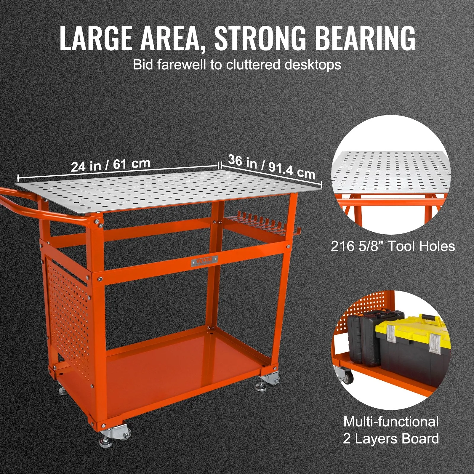 Vevor Welding Table 36" x 24" Steel Workbench on Wheels 600 Lbs Load Capacity New