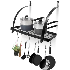 Wall Mounted Pot Rack with Hooks