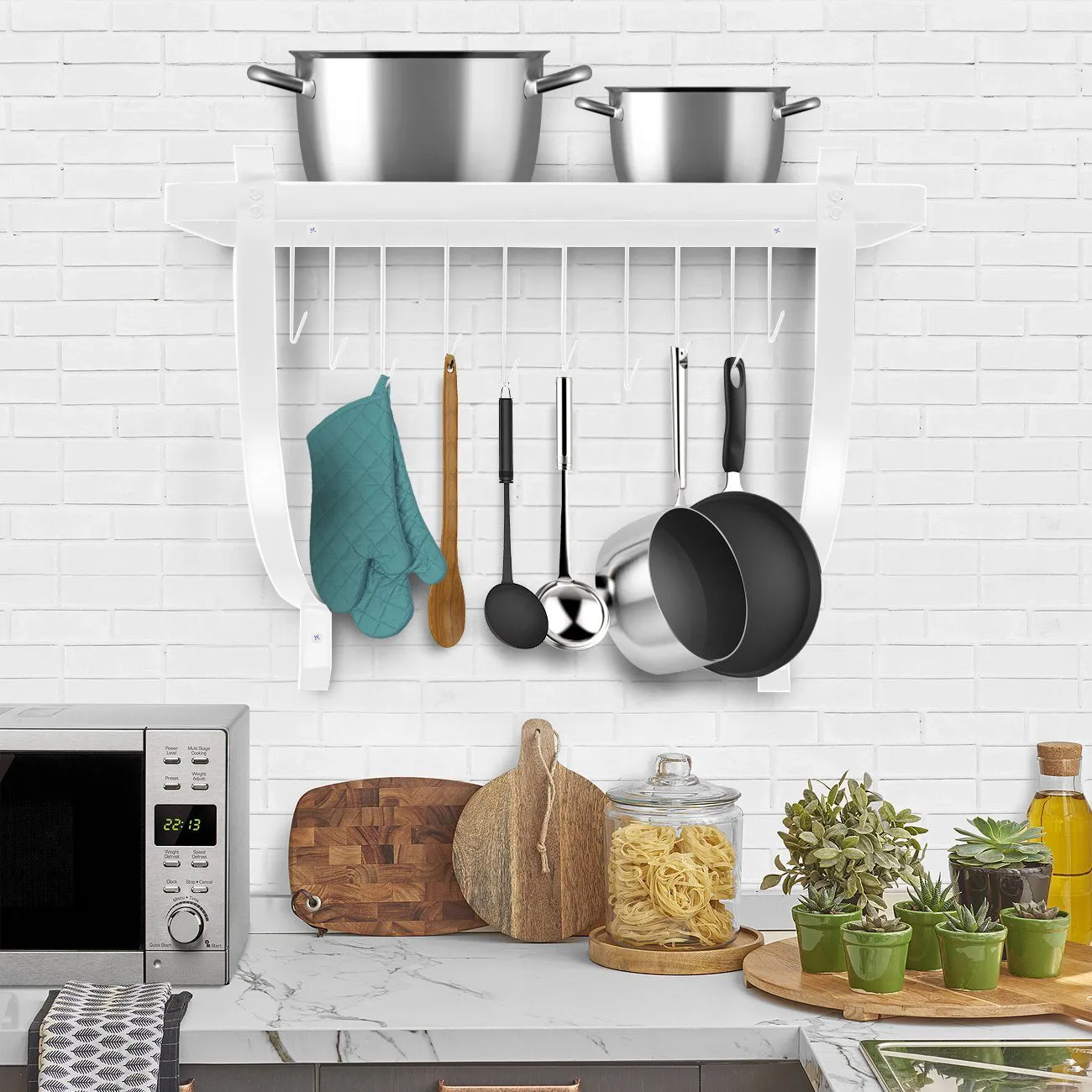 Wall Mounted Pot Rack with Hooks