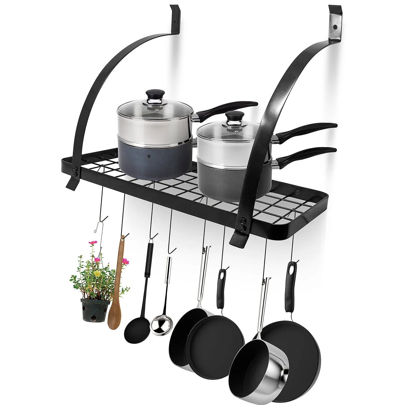 Wall Mounted Pot Rack with Hooks