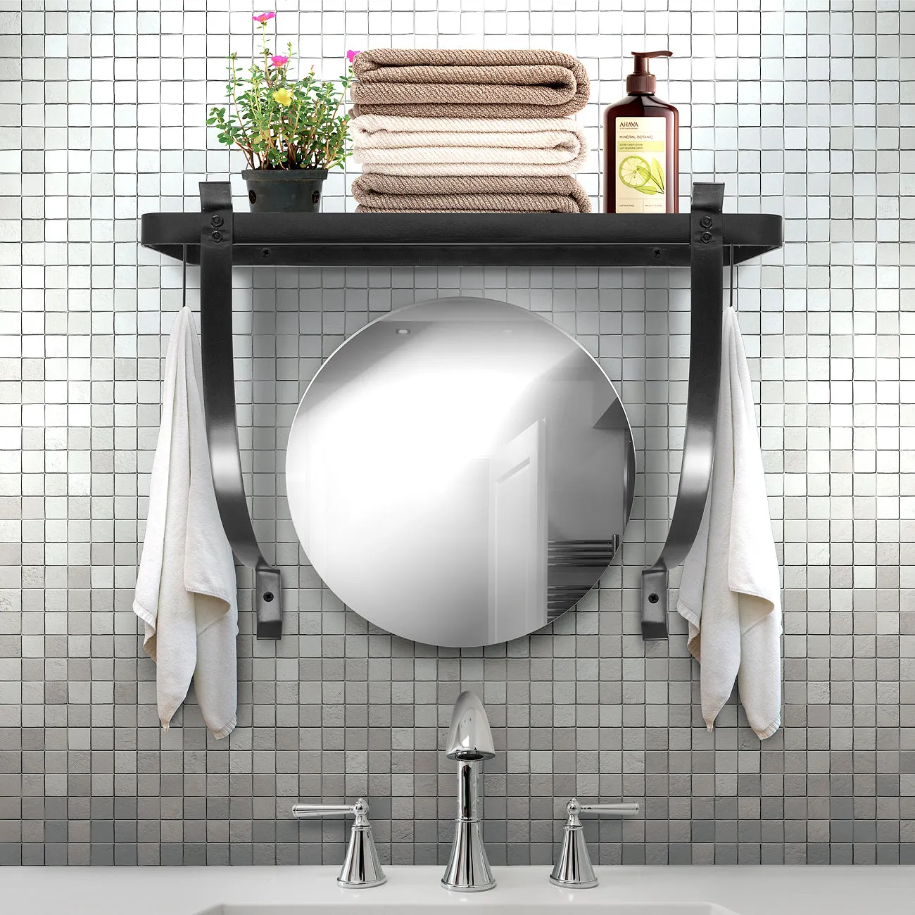 Wall Mounted Pot Rack with Hooks