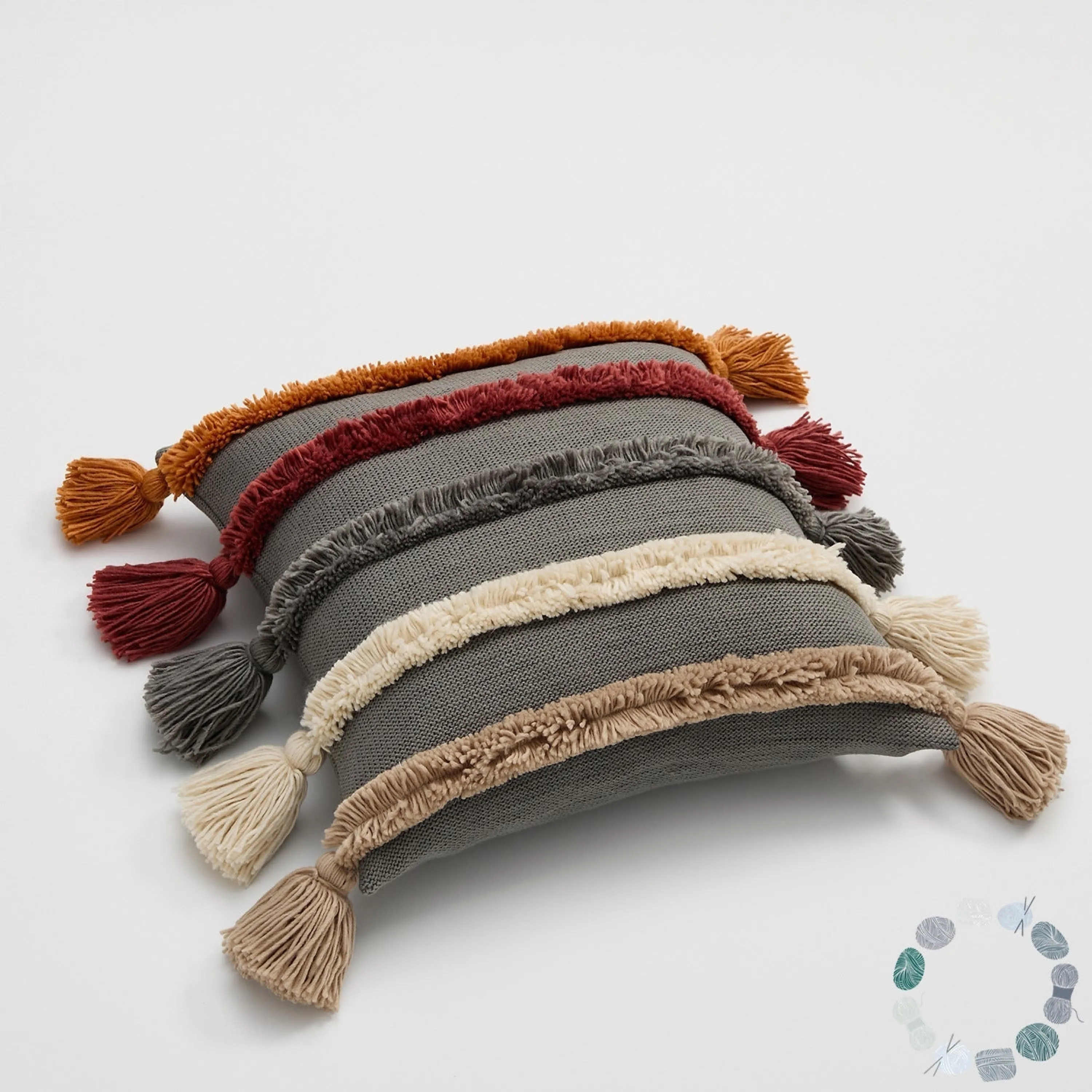 Warm Tone Fall Tufted Pillows with Tassels / Burnt Orange