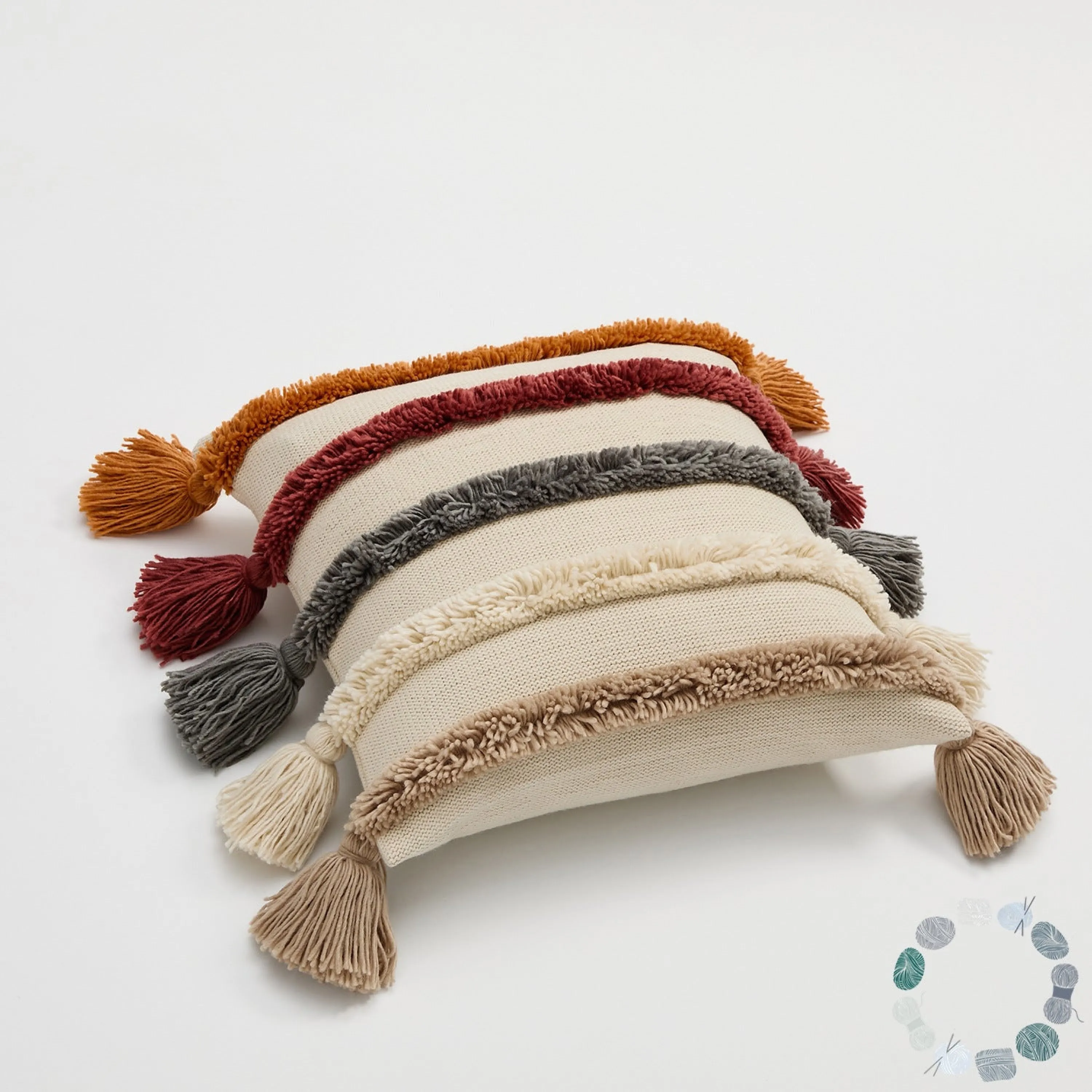 Warm Tone Fall Tufted Pillows with Tassels / Burnt Orange