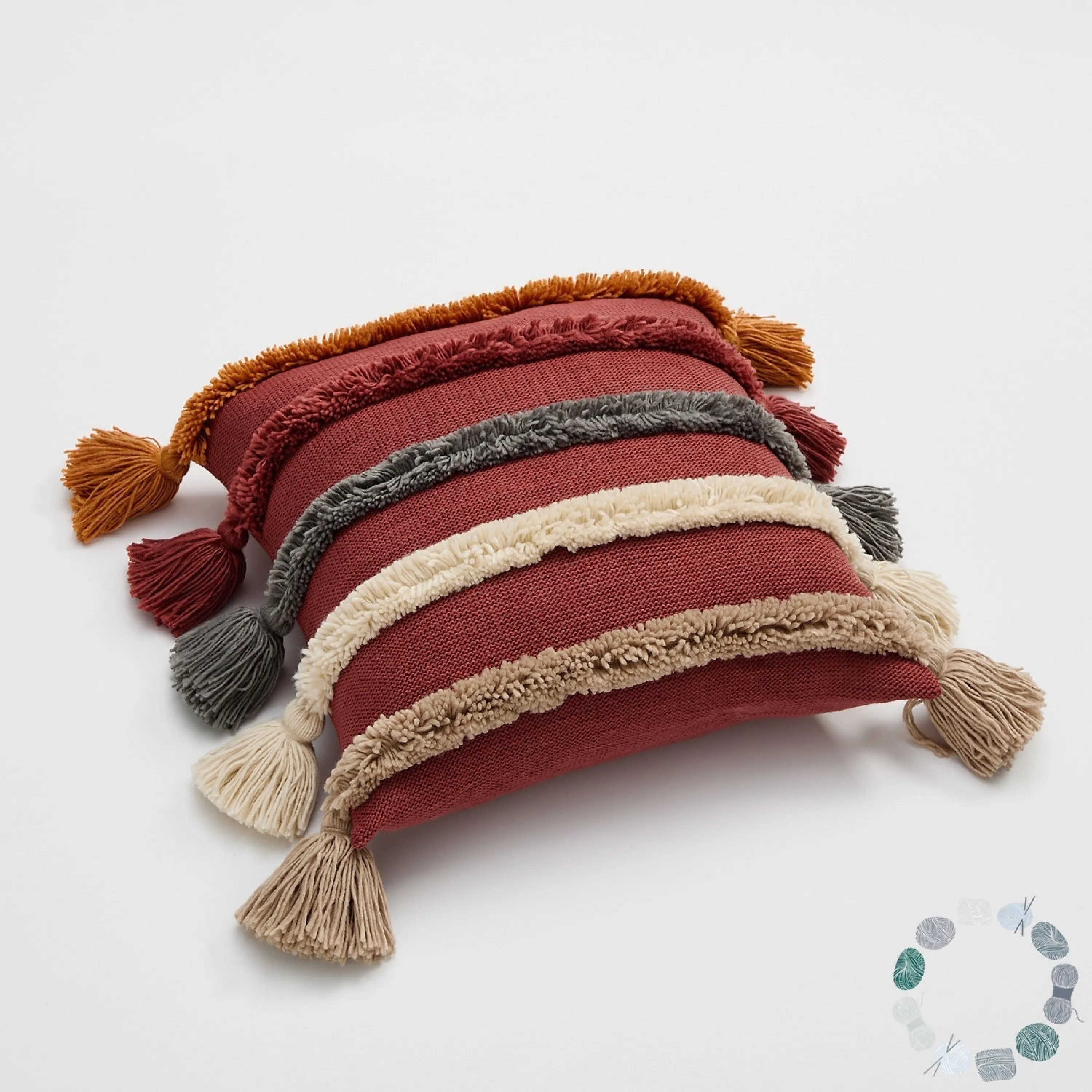 Warm Tone Fall Tufted Pillows with Tassels / Burnt Orange