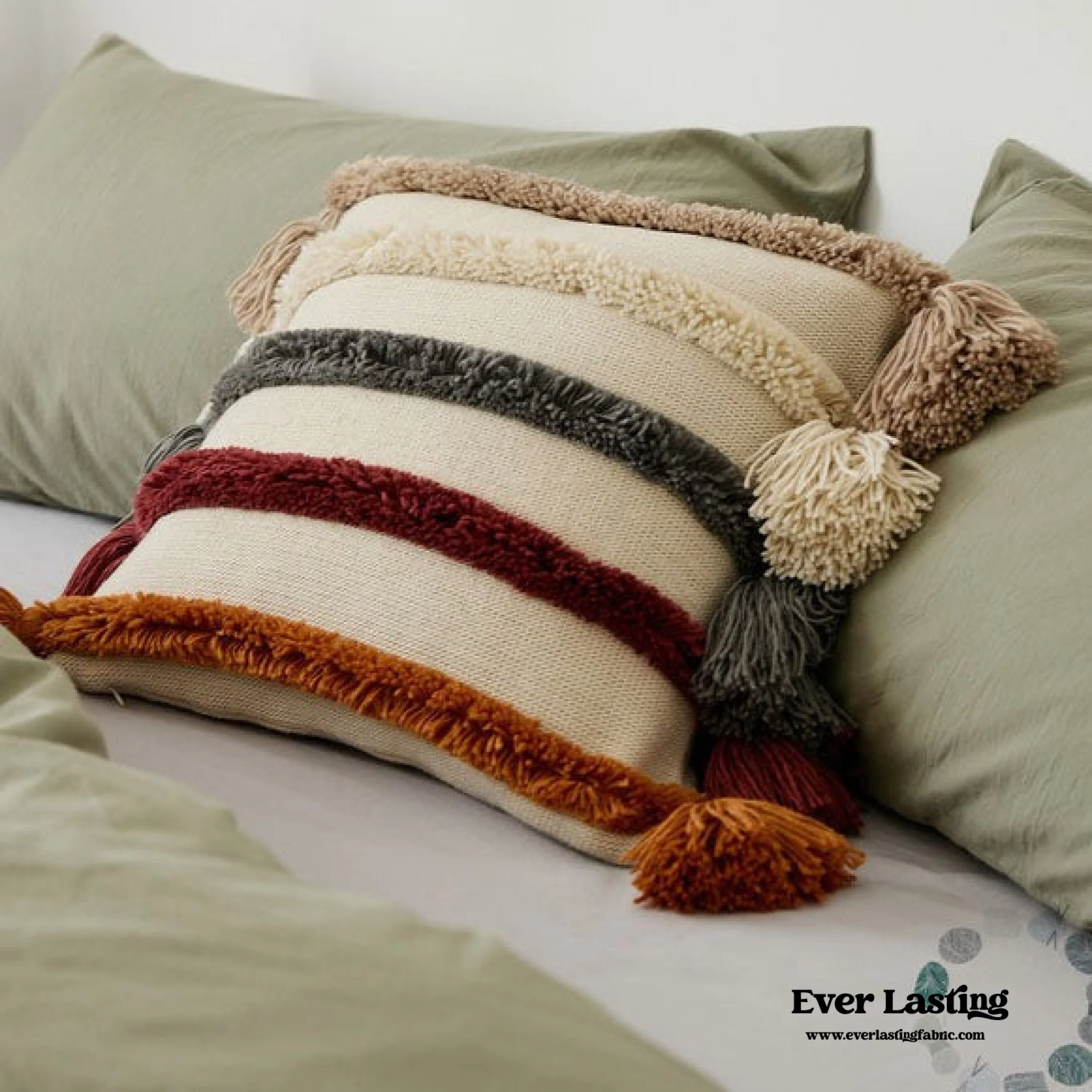 Warm Tone Fall Tufted Pillows with Tassels / Burnt Orange
