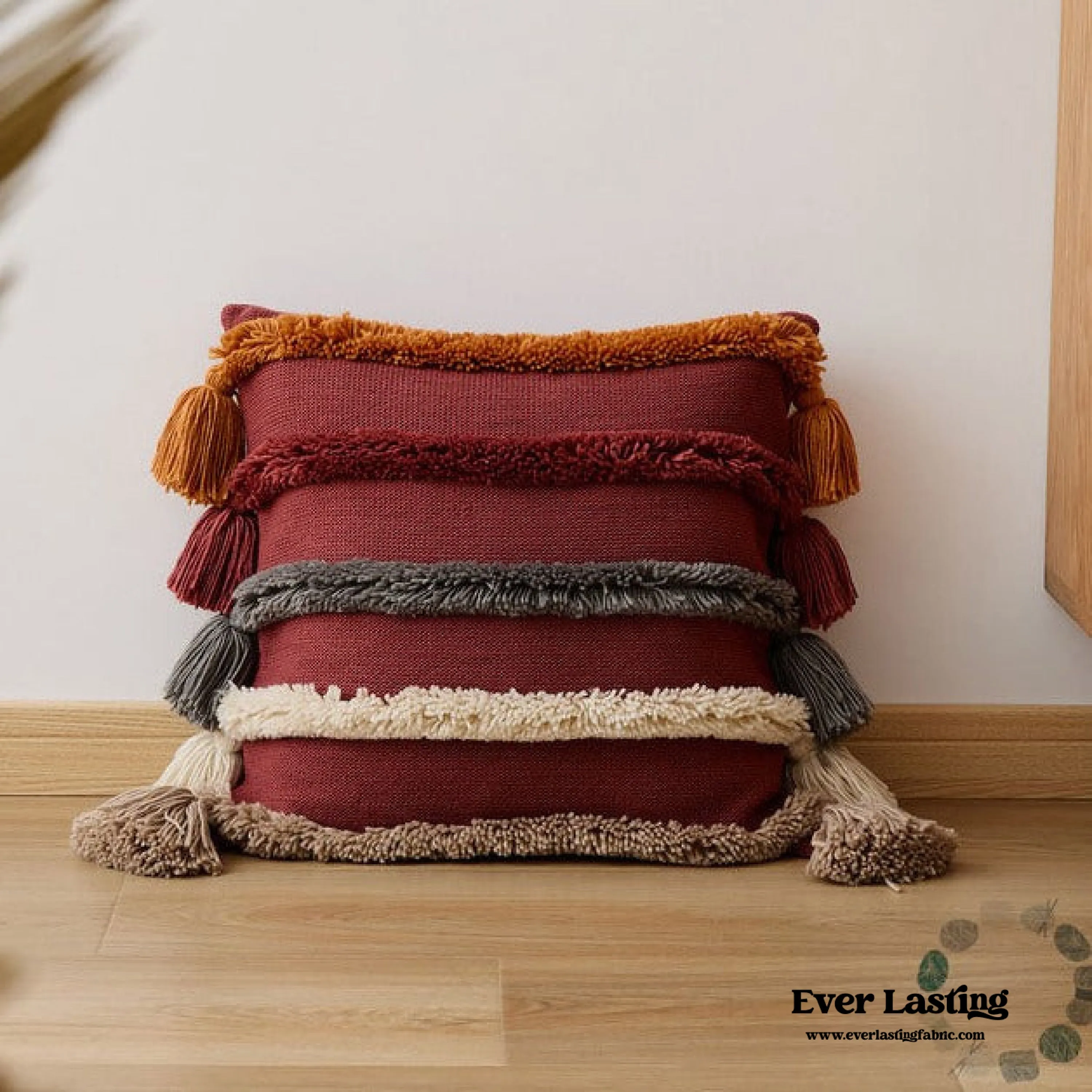 Warm Tone Fall Tufted Pillows with Tassels / Burnt Orange