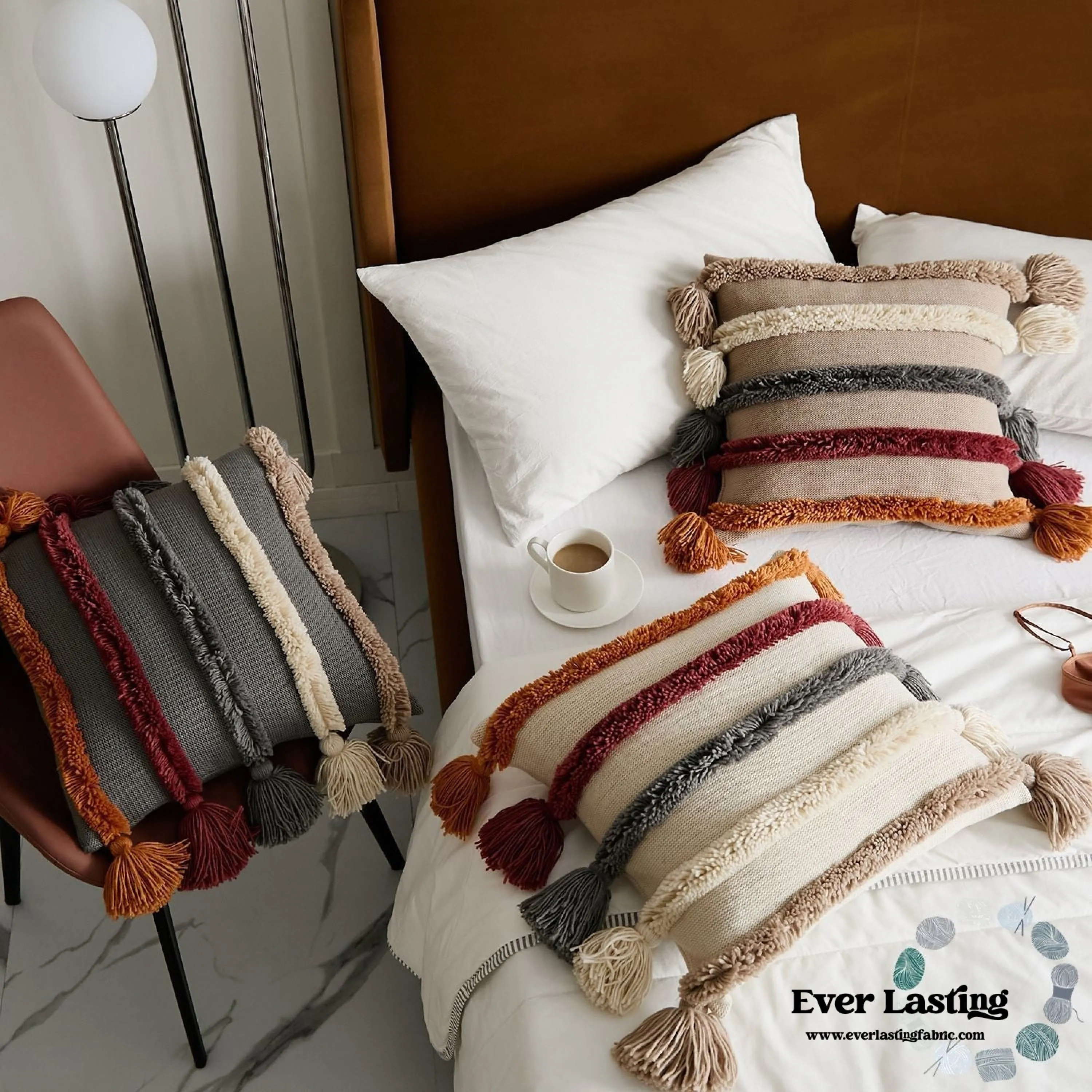 Warm Tone Fall Tufted Pillows with Tassels / Burnt Orange