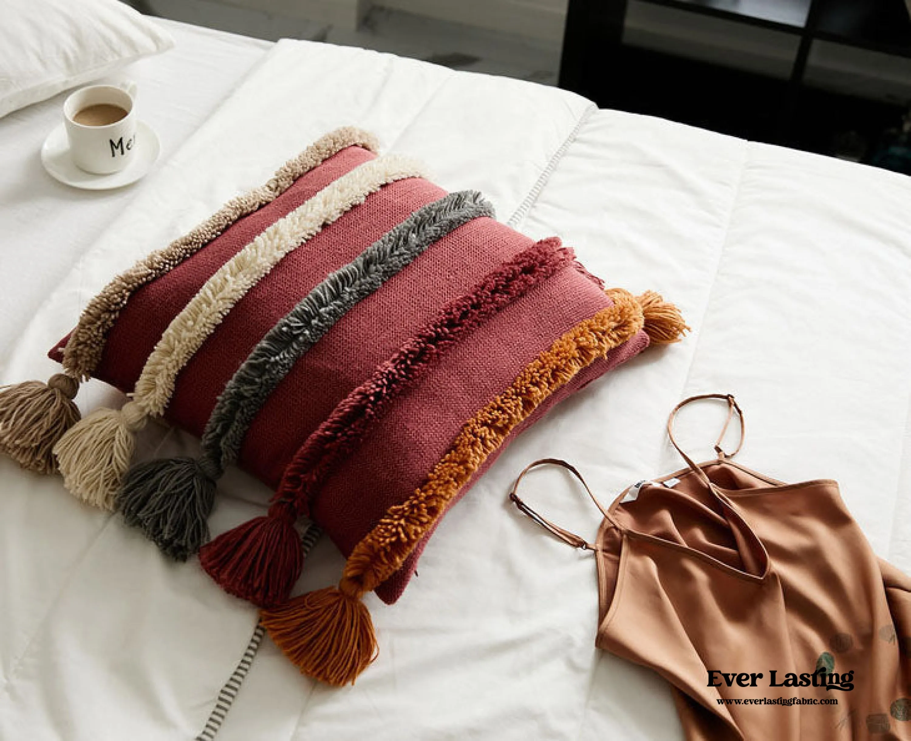 Warm Tone Fall Tufted Pillows with Tassels / Burnt Orange
