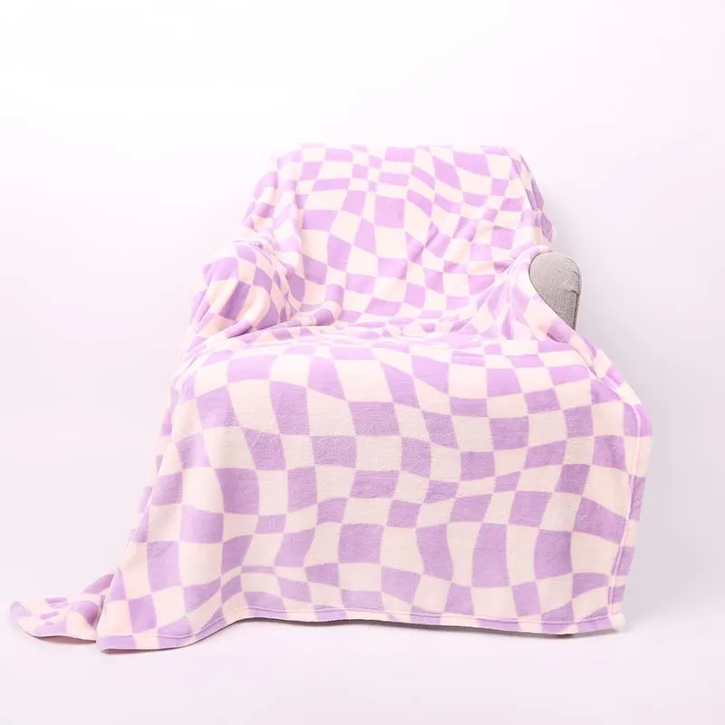 Wavy Checkered Blanket In Lavender