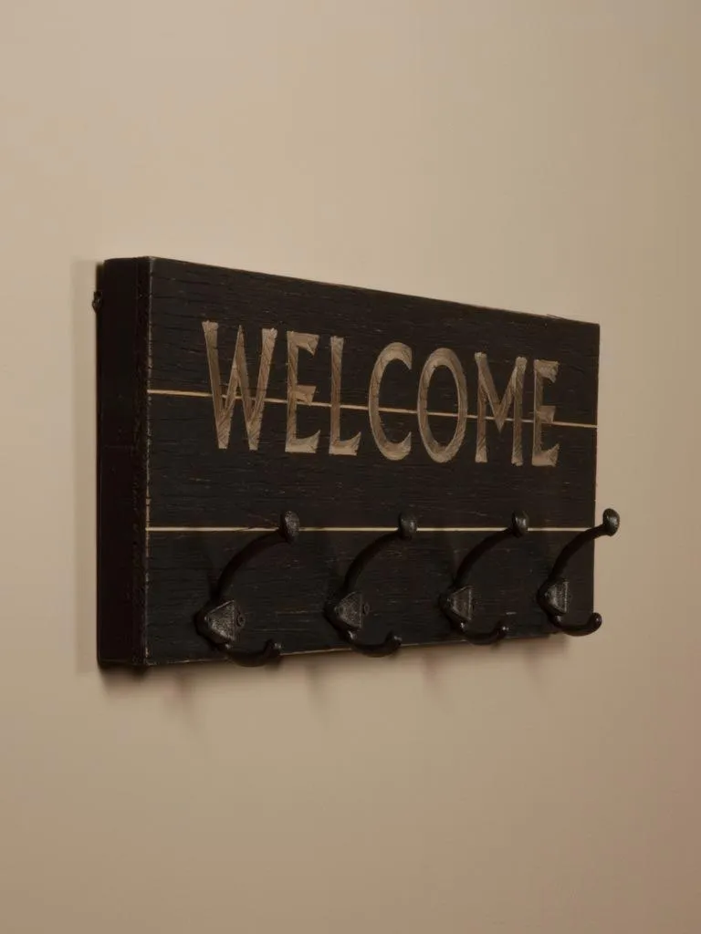 Welcome Coat Rack 4 Hooks