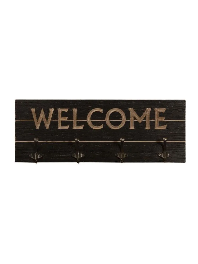 Welcome Coat Rack 4 Hooks