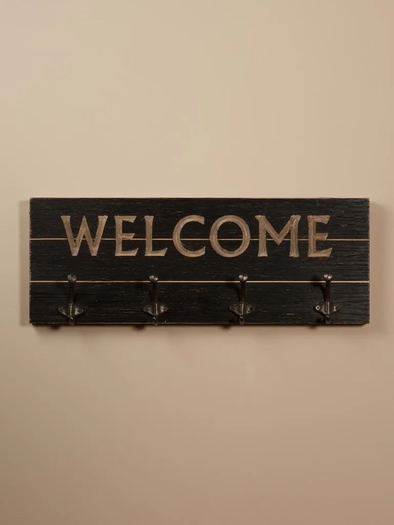 Welcome Coat Rack 4 Hooks
