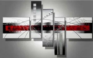 WIECO ART - EXTRA LARGE SIZE 5 PIECE "PERFECT WHITE LINES" MODERN STRETCHED AND FRAMED ARTWORK 100% HAND-PAINTED ABSTRACT OIL PAINTINGS ON CANVAS WALL ART 5PCS/SET
