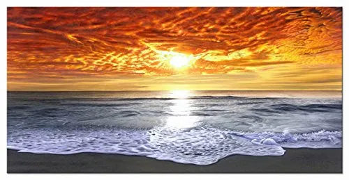 WIECO ART - GRAND SIGHT EXTRA LARGE MODERN WRAPPED GICLEE CANVAS PRINTS SEASCAPE ARTWORK OCEAN SEA BEACH PICTURES PAINTINGS ON CANVAS WALL ART FOR LIVING ROOM BEDROOM HOME OFFICE DECORATIONS 48X24