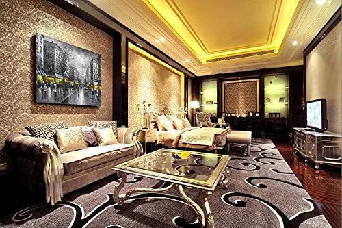 Wieco Art - Paris Street View Extra Large Modern Giclee Contemporary Cityscape Artwork Decorative Landscape Oil Paintings reproduction on Canvas Wall Art for Home Decorations Wall Decor 48x36inch