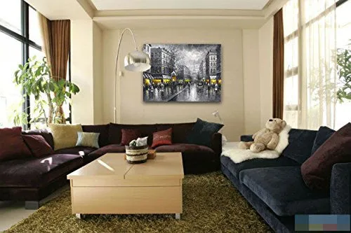 Wieco Art - Paris Street View Extra Large Modern Giclee Contemporary Cityscape Artwork Decorative Landscape Oil Paintings reproduction on Canvas Wall Art for Home Decorations Wall Decor 48x36inch