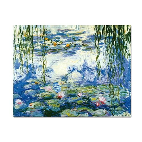 WIECO ART - WATER LILIES BY CLAUDE MONET OIL PAINTINGS FLOWERS REPRODUCTION EXTRA LARGE MODERN GALLERY WRAPPED GICLEE CANVAS PRINTS ARTWORK LANDSCAPE PICTURES ON CANVAS WALL ART FOR HOME DECORATIONS