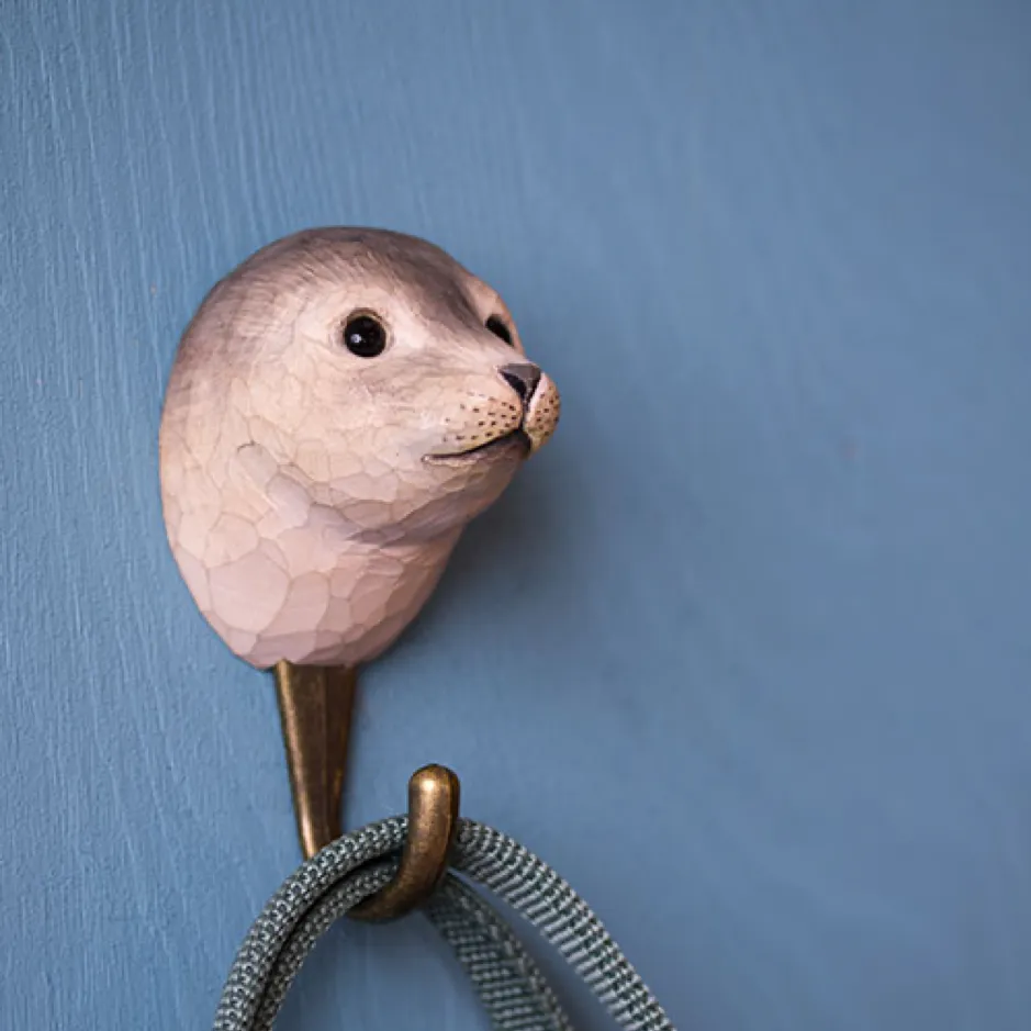 Wildlife Garden Hand Carved Wooden Seal Hook