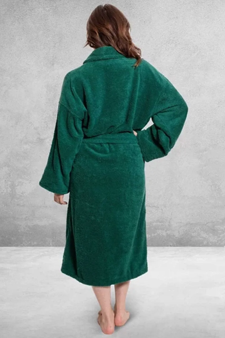 Women's Terry Cloth Cotton Shawl Collar Bathrobe, Luxury Terry Cotton Turkish & Lightweight, (Green)