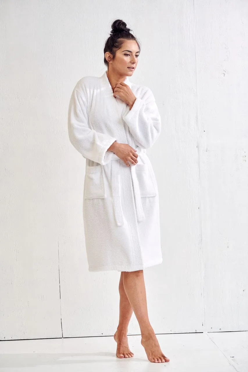 Women's Terry Cloth Cotton Turkish Bathrobe, Kimono Style, Comfort Soft & Fast Dry, (White)