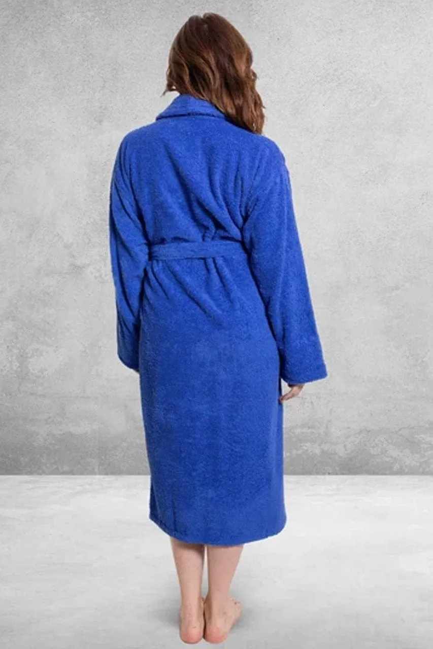 Women's Terry Cloth Cotton Turkish Shawl Collar Bathrobe, Luxury & Lightweight, (Royal Blue)